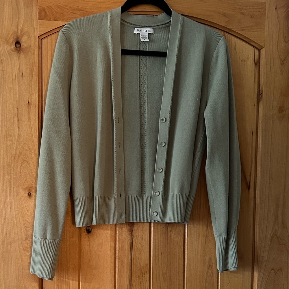Athleta Sage Green Button-Front Cardigan